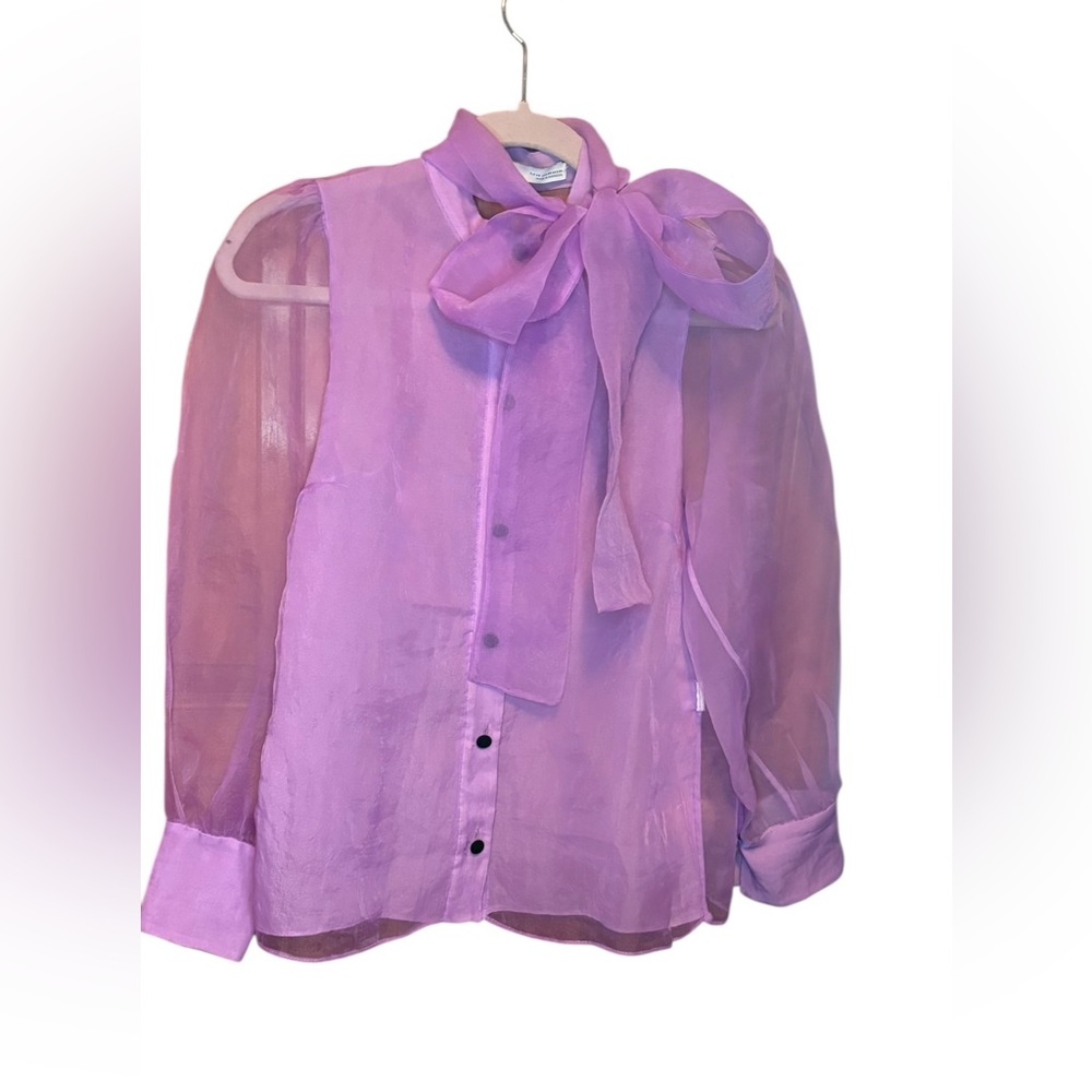 Zara Lavender Sheer Bow Tie Blouse - Picture 9 of 9